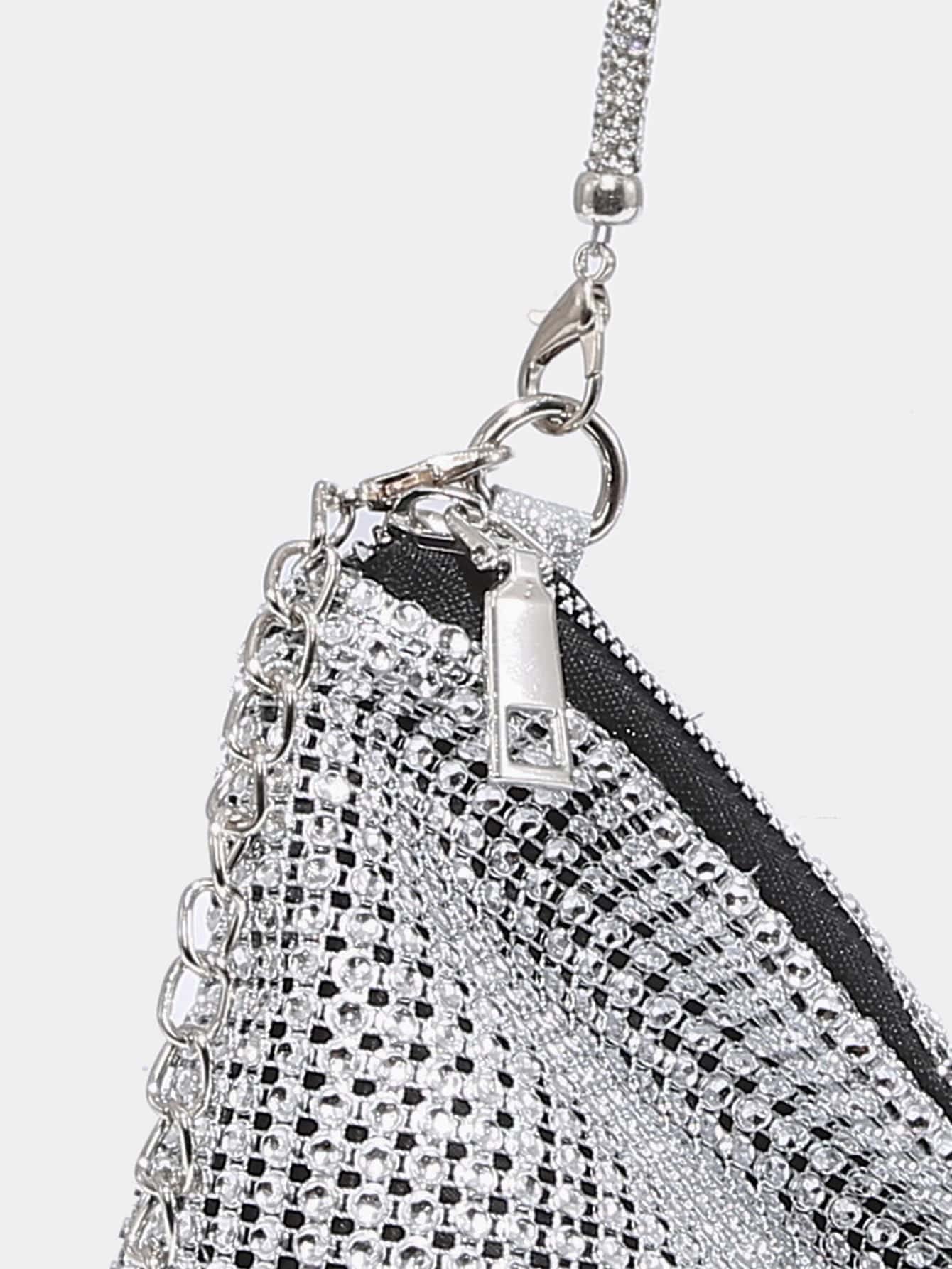 Verdusa Women's Shiny Rhinestone Evening Handbag Hobo Bag Clutch Purse Silver one-size