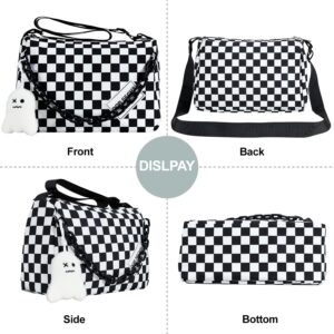 DOB SECHS Crossbody Purse Bag for Women Small Shoulder Hobo Bag Messenger Bag with Kawaii Pins and Pendent (Checkered - L)