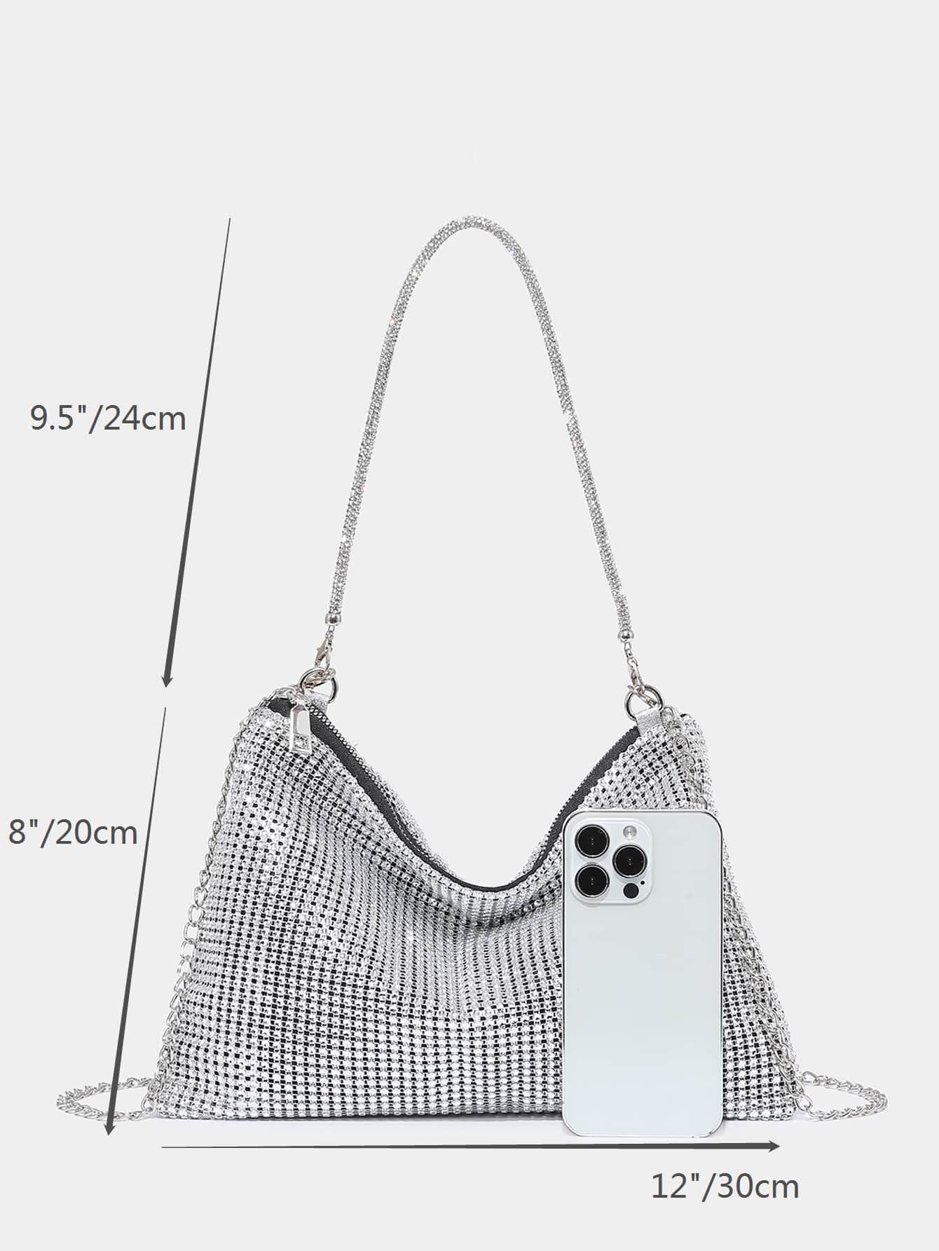 Verdusa Women's Shiny Rhinestone Evening Handbag Hobo Bag Clutch Purse Silver one-size