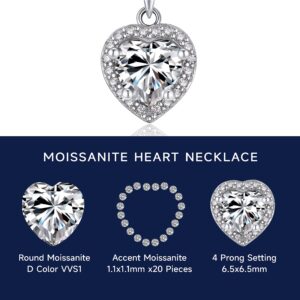 MomentWish Moissanite Necklace for Women, Anniversary Necklace for Wife, 1Carat Simulated Moissanite Diamond Heart Necklaces for Women