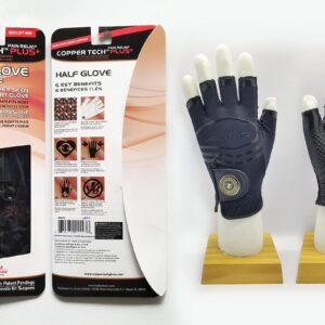 Copper Tech COPPERTECH Plus Womens Half Glove Worn ON Right Hand (White/Pink, MED to LG(ONE Size FIT Most), Worn ON RGHT Hand)