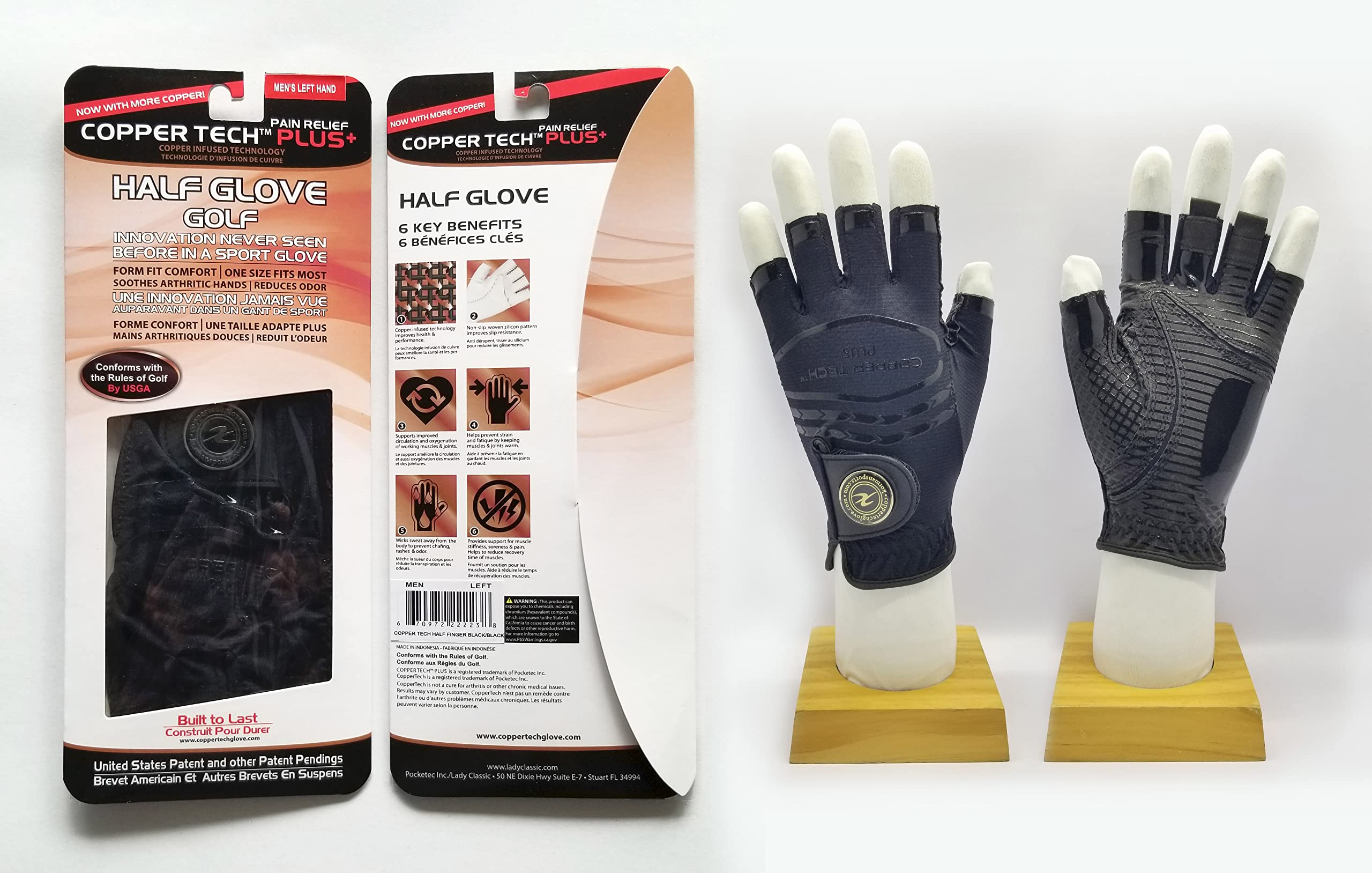 Copper Tech COPPERTECH Plus Womens Half Glove Worn ON Right Hand (White/Pink, MED to LG(ONE Size FIT Most), Worn ON RGHT Hand)