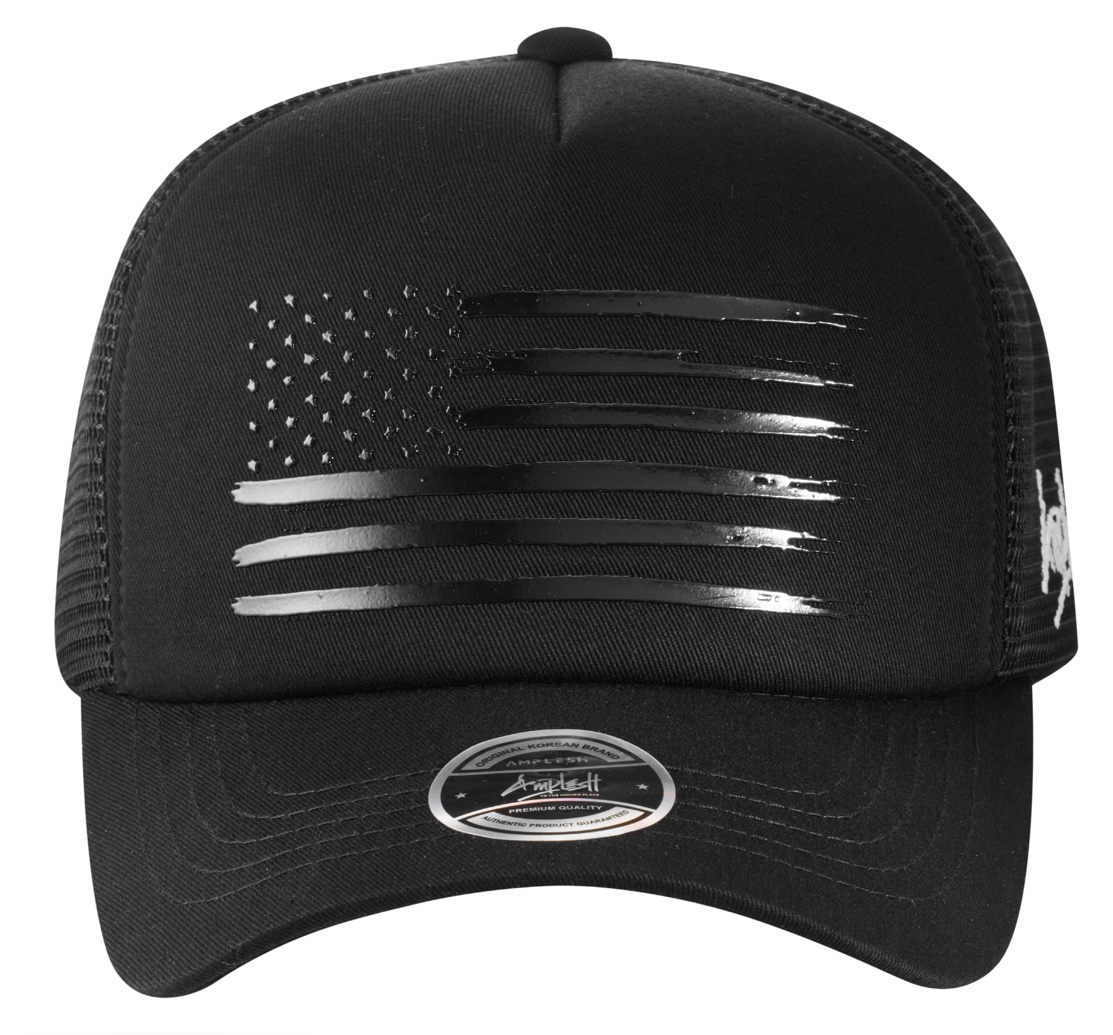 AMPLESH Premium 3D Embossed American Flag Trucker Hat Mesh Baseball Cap Outdoor Snapback Hat for Men Women (as1, Alpha, m, l, All Black)