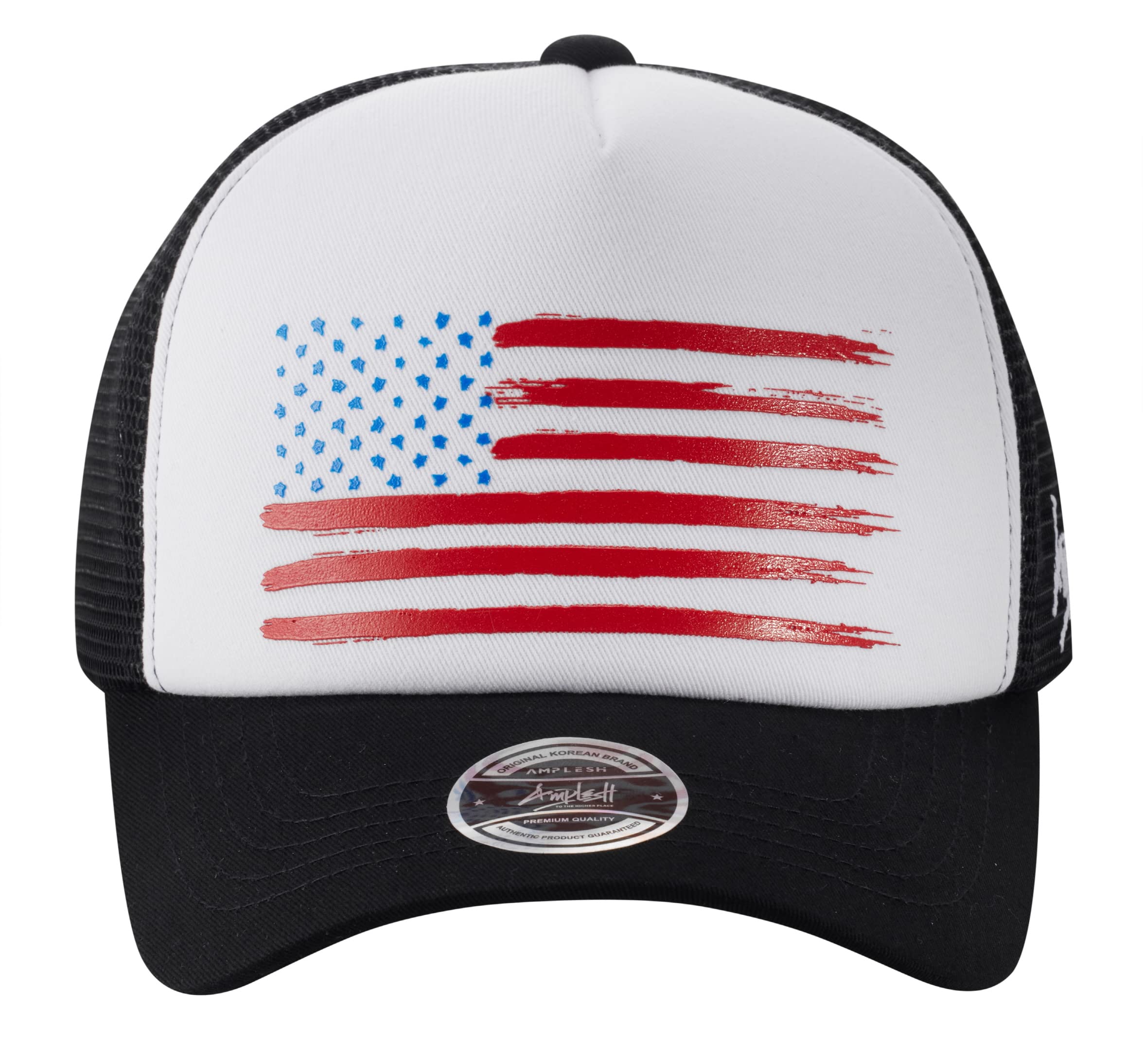 AMPLESH Premium 3D Embossed American Flag Trucker Hat Mesh Baseball Cap Outdoor Snapback Hat for Men Women (as1, Alpha, m, l, White/Black)