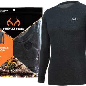 Realtree Reversible Mens Thermal Long Sleeve Shirt Hunting Gear- Base Layer Shirt for Men, Warm Waffle Knit Under Top Winter (US, Alpha, XX-Large, Regular, Regular, Black)