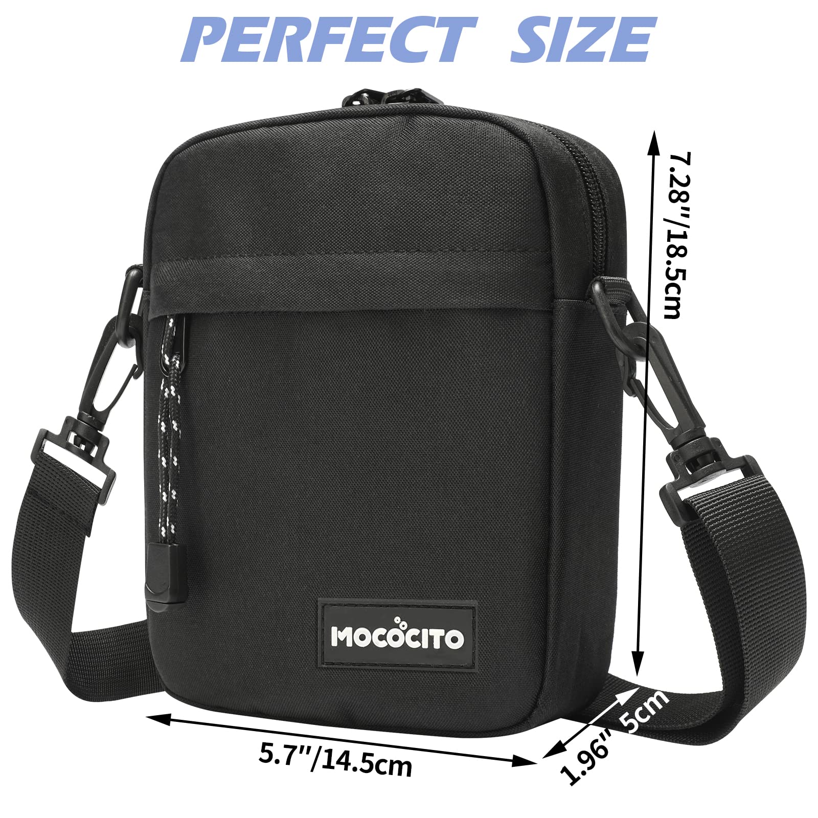 MOCOCITO Crossbody Bag For Men | 7.5x5.5x2 inches Mini Purse | Travel Passport Wallet Bag | Shoulder Bag (BLACK)