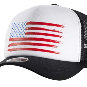 AMPLESH Premium 3D Embossed American Flag Trucker Hat Mesh Baseball Cap Outdoor Snapback Hat for Men Women (as1, Alpha, m, l, White/Black)