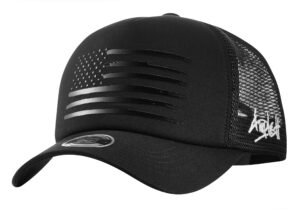 amplesh premium 3d embossed american flag trucker hat mesh baseball cap outdoor snapback hat for men women (as1, alpha, m, l, all black)