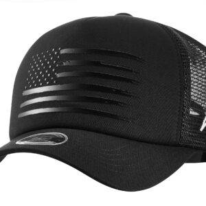 AMPLESH Premium 3D Embossed American Flag Trucker Hat Mesh Baseball Cap Outdoor Snapback Hat for Men Women (as1, Alpha, m, l, All Black)