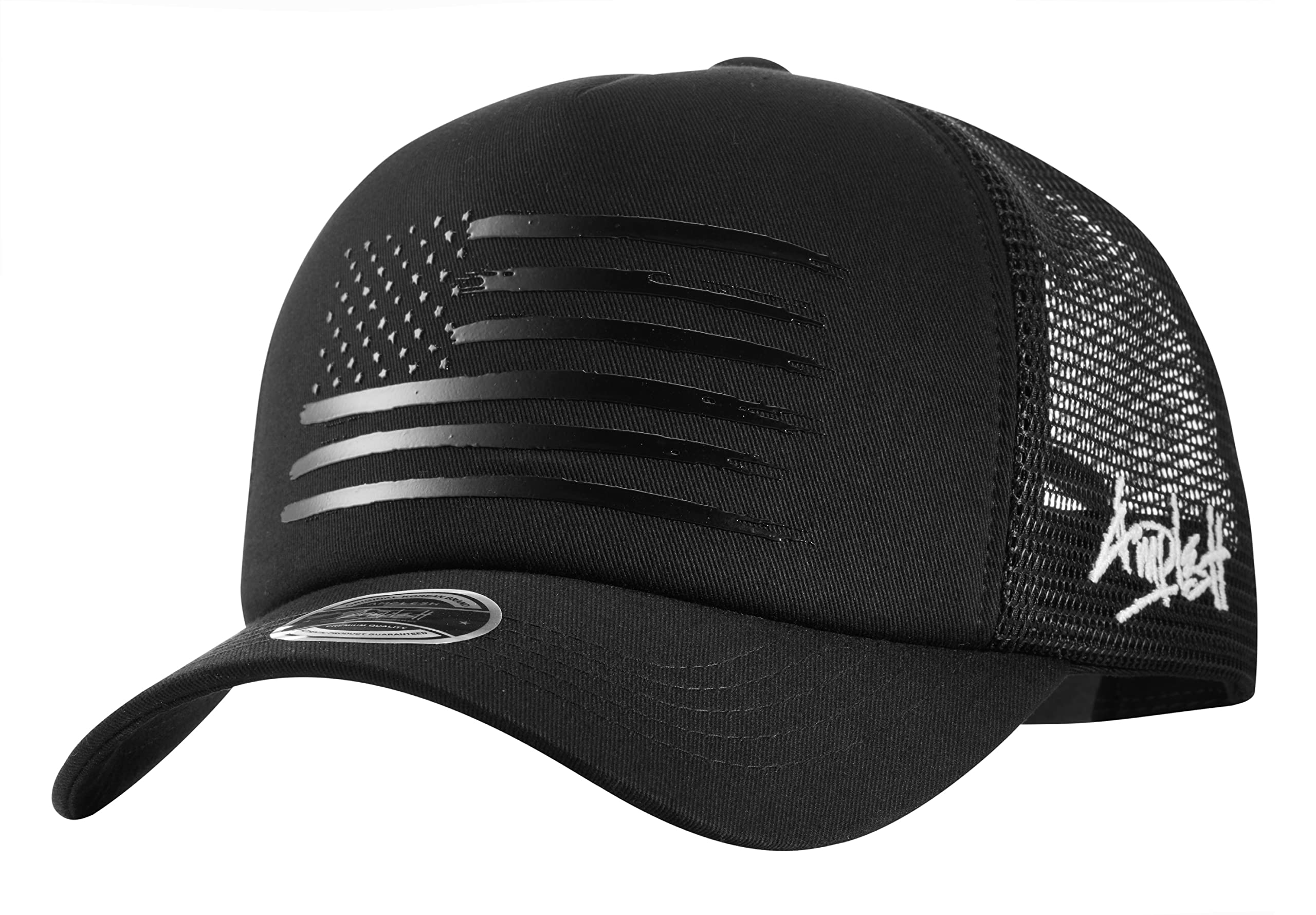 AMPLESH Premium 3D Embossed American Flag Trucker Hat Mesh Baseball Cap Outdoor Snapback Hat for Men Women (as1, Alpha, m, l, All Black)