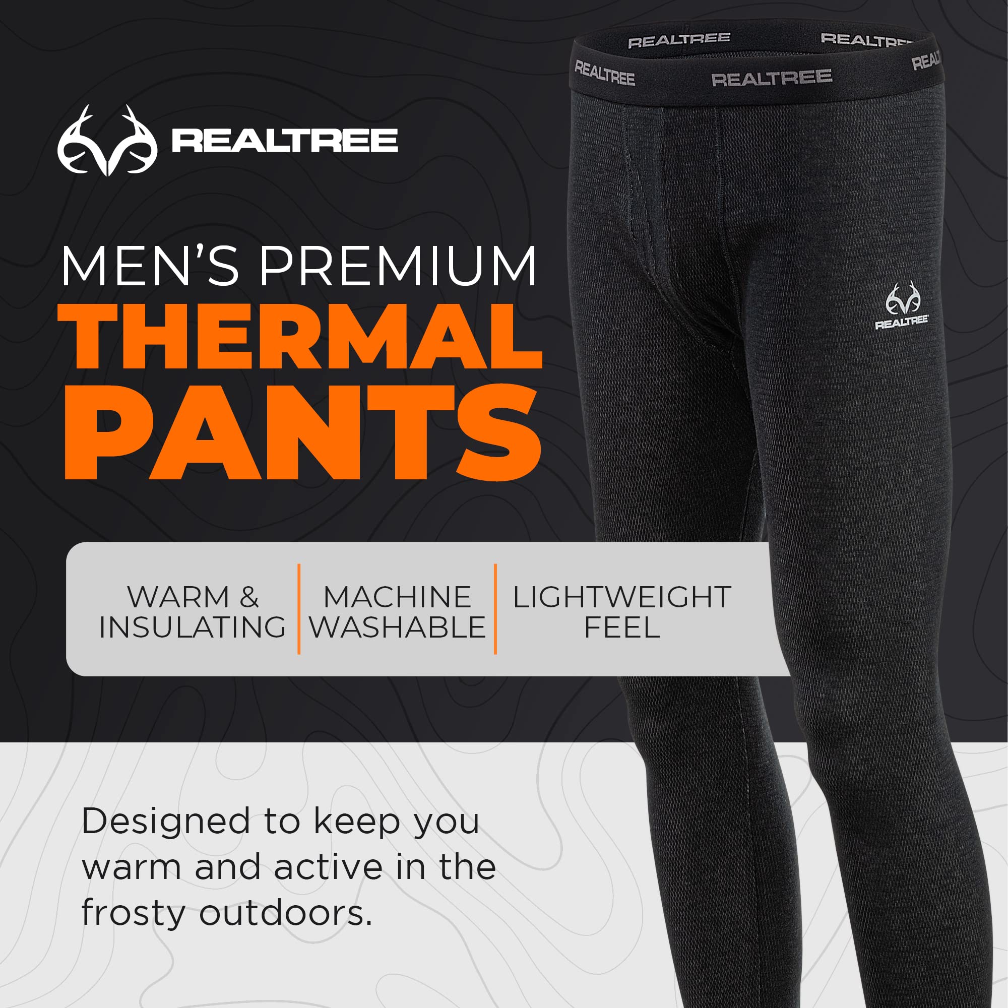 Realtree Thermal Pants for Men -Underwear Long Johns Bottoms -Warm and Insulating -Extreme Winter Gear,Hiking, Hunting (Black, Large)