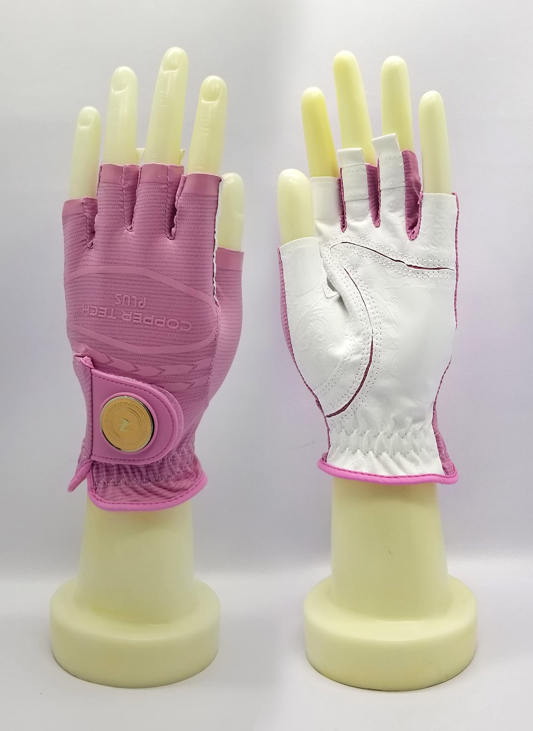 Copper Tech COPPERTECH Plus Womens Half Glove Worn ON Right Hand (White/Pink, MED to LG(ONE Size FIT Most), Worn ON RGHT Hand)