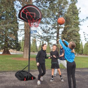 GYMAX Basketball Hoop, Outdoor 5.6-7.5FT Adjustable Basketball Goal with Shatterproof Backboard, Built-in Wheels & Spare Net, Portable Basketball System for Kids Teens Adults Indoor Gym, Driveway