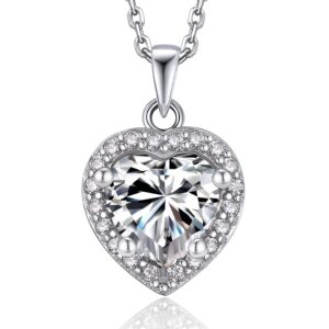 momentwish moissanite necklace for women, anniversary necklace for wife, 1carat simulated moissanite diamond heart necklaces for women