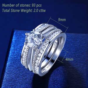 Blongme Wedding Engagement Ring for Women 2CT AAAAA CZ Bridal Sets Wedding Band Ring Enhancer Round Cut 925 Sterling Silver Size 6