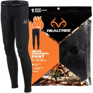 Realtree Thermal Pants for Men -Underwear Long Johns Bottoms -Warm and Insulating -Extreme Winter Gear,Hiking, Hunting (Black, Large)