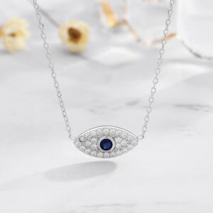 PAENENPH 14K Gold Moissanite Evil Eye Necklace, Delicate Sapphire Pendant Necklace, Necklaces for Women, Fashion Jewelry Gifts (White, 14K)