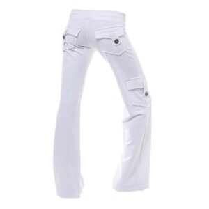 Yoga Pants with Pockets for Women Bootcut High Waist Workout Bootleg Pants Tummy Control Cargo Wide Leg Flare Pants White