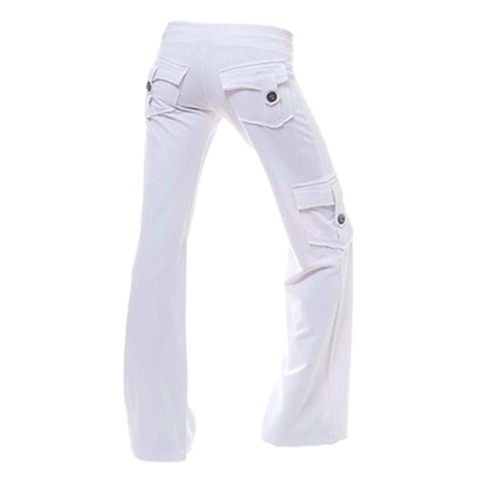 Yoga Pants with Pockets for Women Bootcut High Waist Workout Bootleg Pants Tummy Control Cargo Wide Leg Flare Pants White