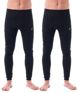 nautica men's base layer 2 pair waffle thermal underwear 2-pack thermal pant set (black, x-large)