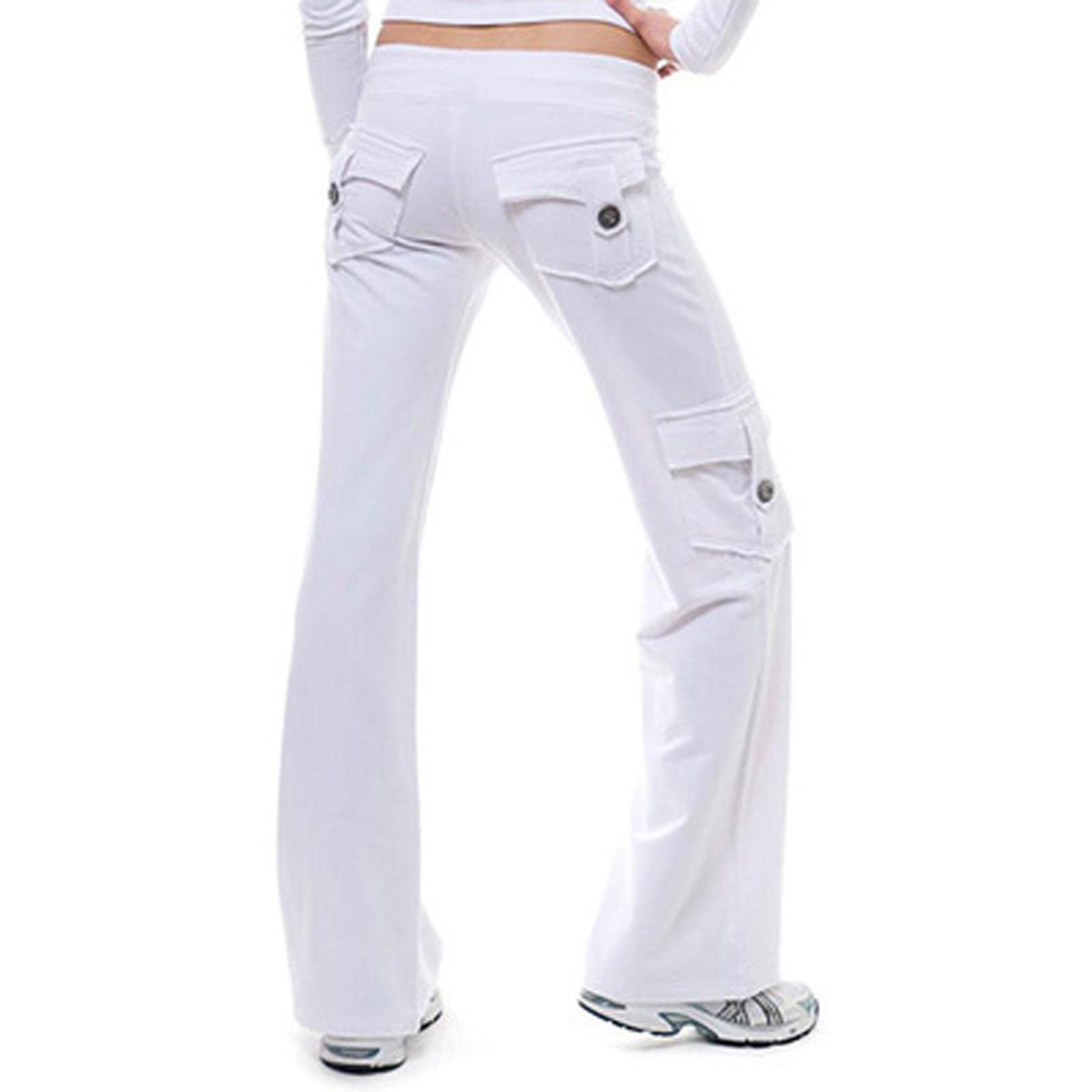 Yoga Pants with Pockets for Women Bootcut High Waist Workout Bootleg Pants Tummy Control Cargo Wide Leg Flare Pants White