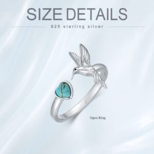 BETHZA Turquoise Hummingbird Rings for Women 925 Sterling Silver Genuine Heart Turquoise Adjustable Hummingbirds Ring Jewelry Gift for Birthday Christmas