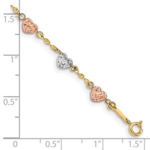 Auriga Fine Jewelry 14K Tri-color Diamond-cut Puff Heart Bracelet for Women 7"