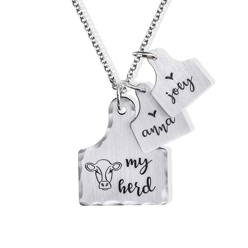 callie Personalized Cow Ear Tag Necklace for Mom, Custom Cattle Jewelry for Women, Mother's Day Birthday Gift