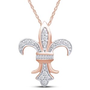 Round & Baguette Simulated Diamond Fleur de Lis Pendant 14K Rose Gold Plated 925 Sterling Silver