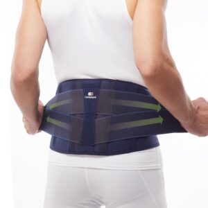 comforband adjustable back support brace with power straps for men and women - relief from lower back pain, strains, arthritis, herniated disc, sciatica, scoliosis, injury recovery, rehabilitation – firm back support with adjustable compression (navy, reg