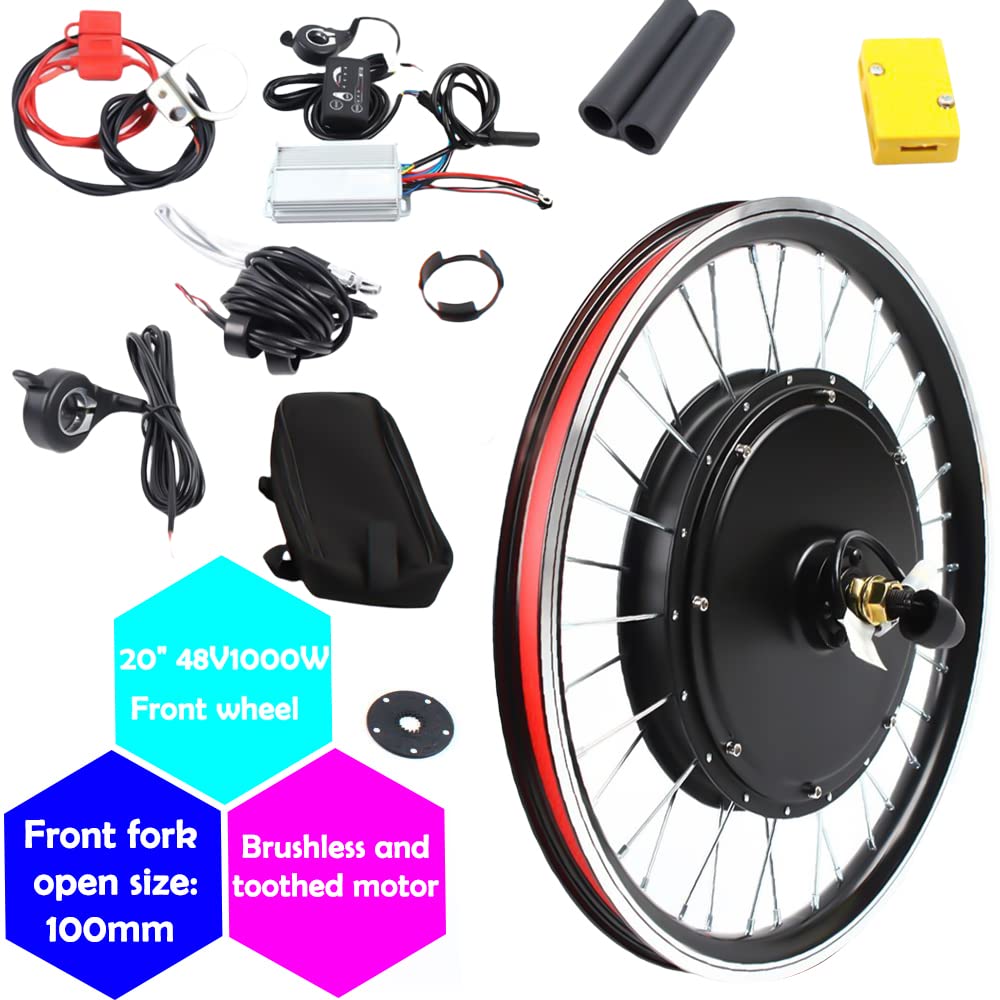 RibasuBB 20 Inch Electric Bike Conversion Kit,48V 1000W Ebike Conversion Kit E-Bike Front Wheel Conversion Kit Electric Bicycle Conversion Kit w/LED Display Max Speed 50km/h