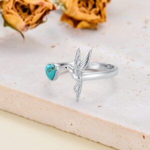 BETHZA Turquoise Hummingbird Rings for Women 925 Sterling Silver Genuine Heart Turquoise Adjustable Hummingbirds Ring Jewelry Gift for Birthday Christmas