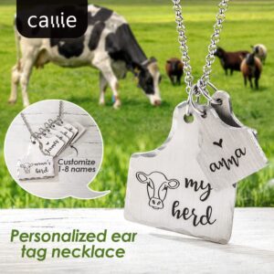 callie Personalized Cow Ear Tag Necklace for Mom, Custom Cattle Jewelry for Women, Mother's Day Birthday Gift