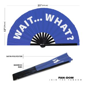 Wait... What? hand fan foldable bamboo circuit hand fan funny gag slang words expressions statement gifts Festival accessories Rave handheld Circuit event fan Clack fans (Blue)