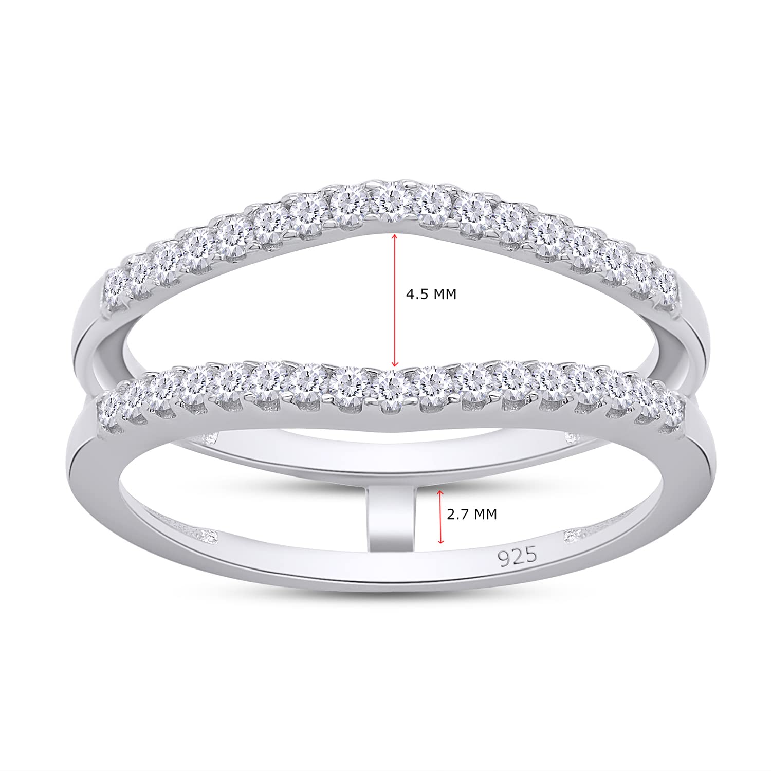 SAVEARTH DIAMONDS 1/3 ct t.w Round Cut Lab Created Moissanite Diamond Curved Enhancer Guard Ring In 14K White Gold Over Sterling Silver For Womens (D Color, VVS1 Clarity 0.33 Cttw)-6.5