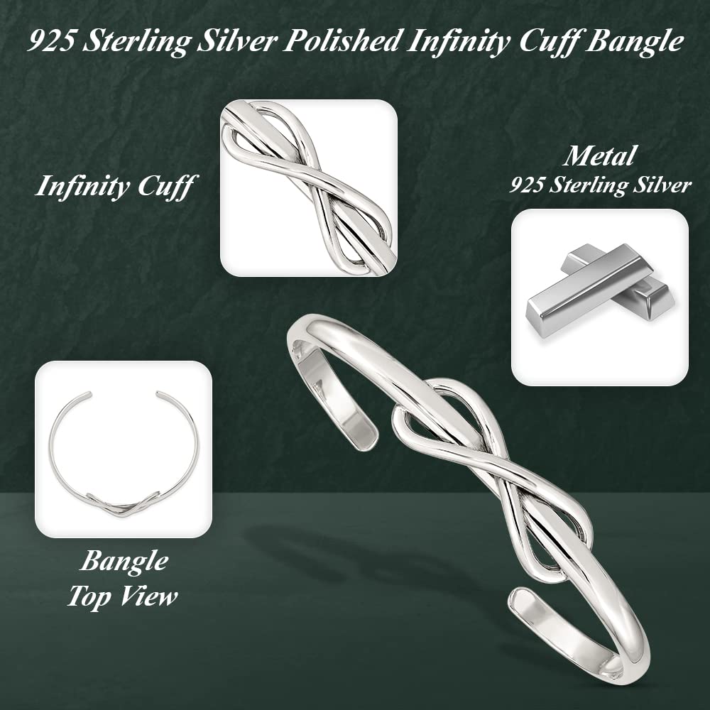 Auriga Fine Jewelry 925 Sterling Silver Polished 4mm Infinity Cuff Bangle Bracelet