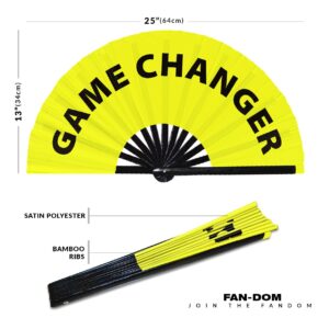 Game Changer Hand Fan Foldable Bamboo Circuit Hand Fan Funny Gag Slang Words Expressions Statement Gifts Festival Accessories Rave Handheld Circuit Event Fan Clack Fans (Yellow)