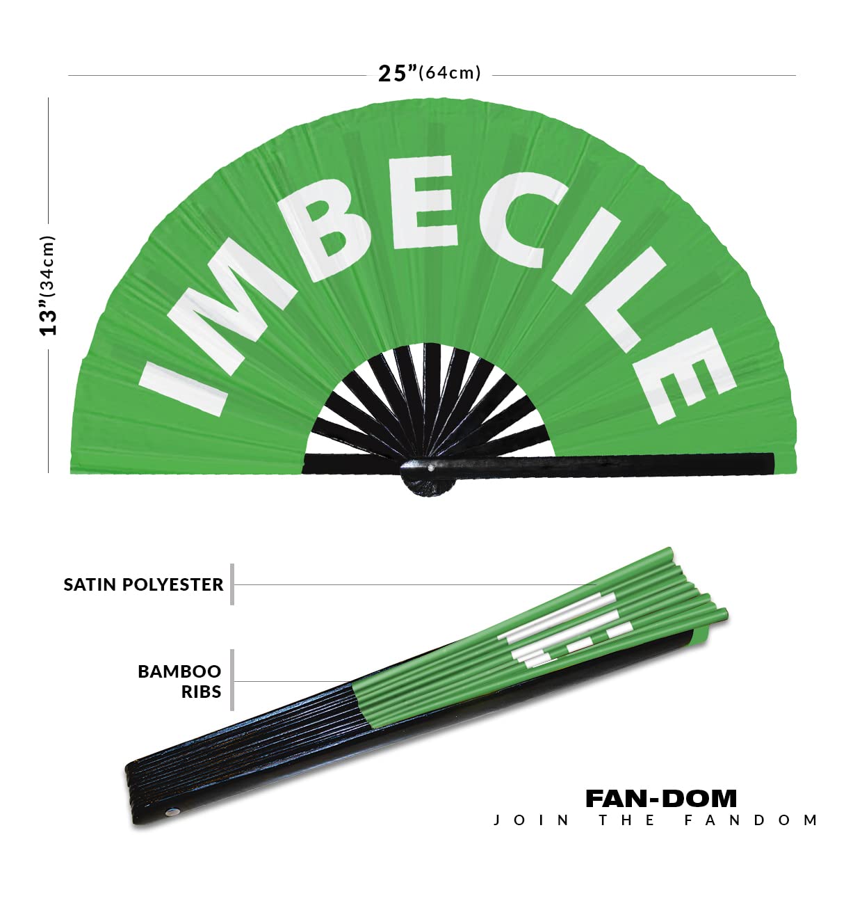 Imbecile hand fan foldable bamboo circuit hand fan funny gag slang words expressions statement gifts Festival accessories Rave handheld Circuit event fan Clack fans (Green)