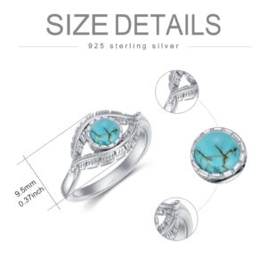 BETHZA Turquoise Evil Eye Rings for Women 925 Sterling Silver Mal de Ojo Turquoise Ring Western Jewelry for Birthday Christmas Size 8