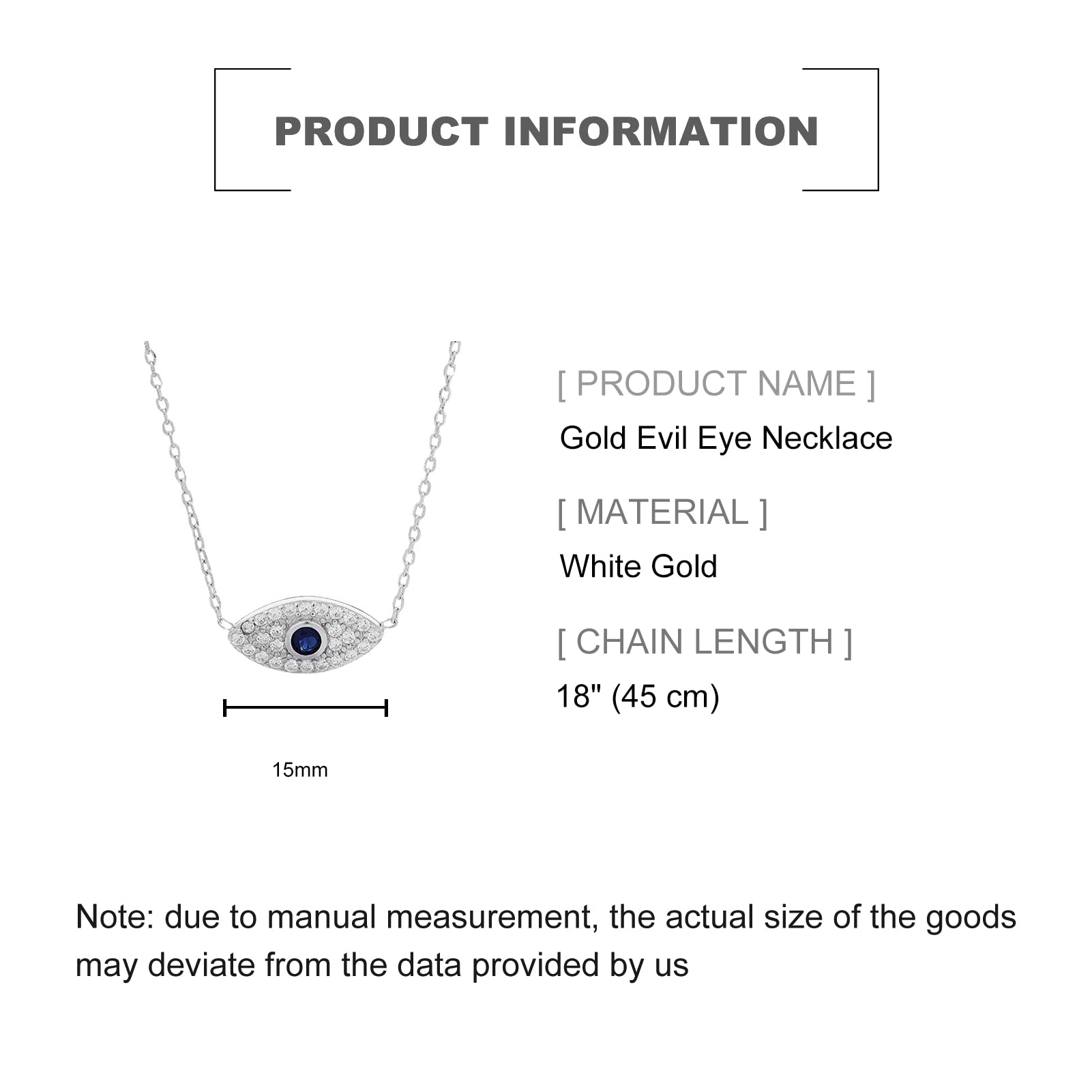 PAENENPH 14K Gold Moissanite Evil Eye Necklace, Delicate Sapphire Pendant Necklace, Necklaces for Women, Fashion Jewelry Gifts (White, 14K)