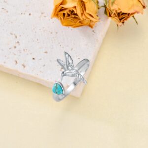 BETHZA Turquoise Hummingbird Rings for Women 925 Sterling Silver Genuine Heart Turquoise Adjustable Hummingbirds Ring Jewelry Gift for Birthday Christmas