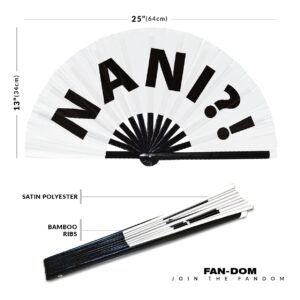 Nani?! hand fan foldable bamboo circuit hand fan funny gag slang words expressions statement gifts Festival accessories Rave handheld Circuit event fan Clack fans (White)