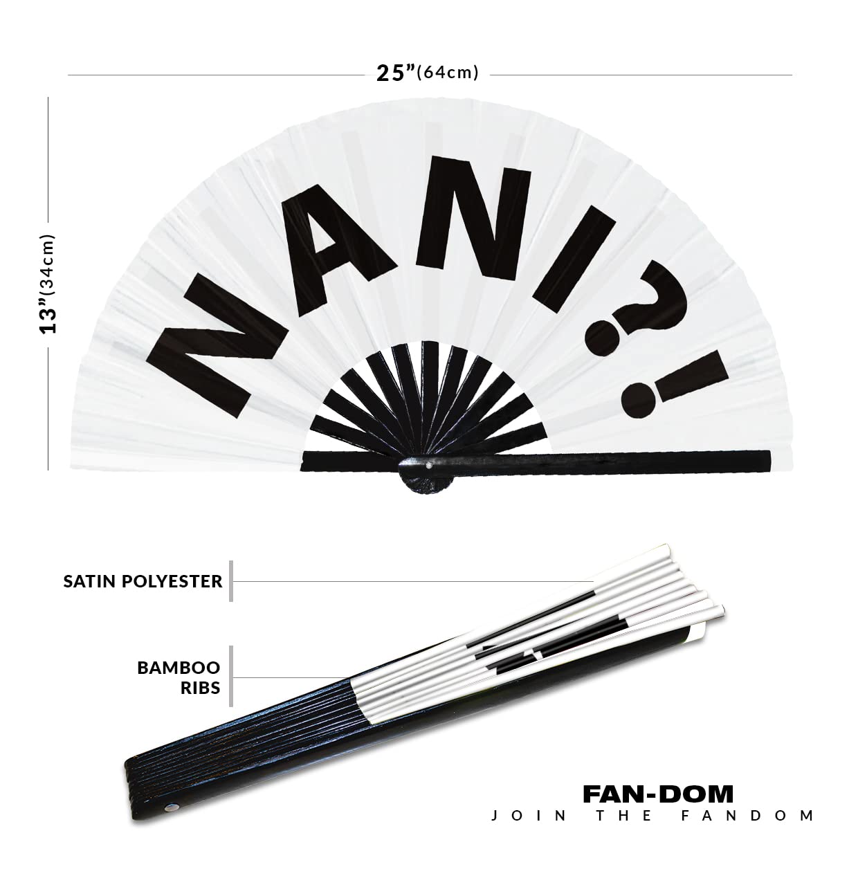 Nani?! hand fan foldable bamboo circuit hand fan funny gag slang words expressions statement gifts Festival accessories Rave handheld Circuit event fan Clack fans (White)