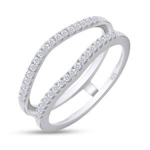 SAVEARTH DIAMONDS 1/3 ct t.w Round Cut Lab Created Moissanite Diamond Curved Enhancer Guard Ring In 14K White Gold Over Sterling Silver For Womens (D Color, VVS1 Clarity 0.33 Cttw)-6.5