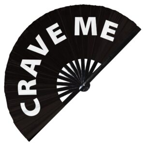 Crave Me hand fan foldable bamboo circuit hand fan funny gag slang words expressions statement gifts Festival accessories Rave handheld Circuit event fan Clack fans (Black)