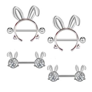 flogwe 14g 316l cute rabbit nipple rings stainless steel easter bunny nipple barbell rings piercing jewelry for women……