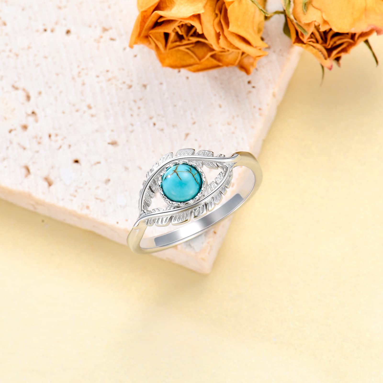 BETHZA Turquoise Evil Eye Rings for Women 925 Sterling Silver Mal de Ojo Turquoise Ring Western Jewelry for Birthday Christmas Size 8