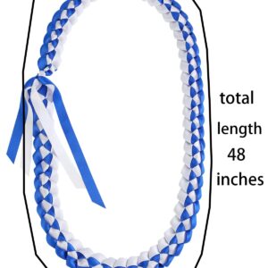 TFTAFAN Graduation Lei Graduation Ribbon Lei Necklace 2023 Graduation Necklace Braided Necklace Graduation Gift Party Accessories for Women and Men (blue and white, 12)