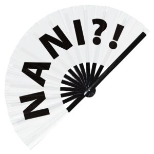 nani?! hand fan foldable bamboo circuit hand fan funny gag slang words expressions statement gifts festival accessories rave handheld circuit event fan clack fans (white)