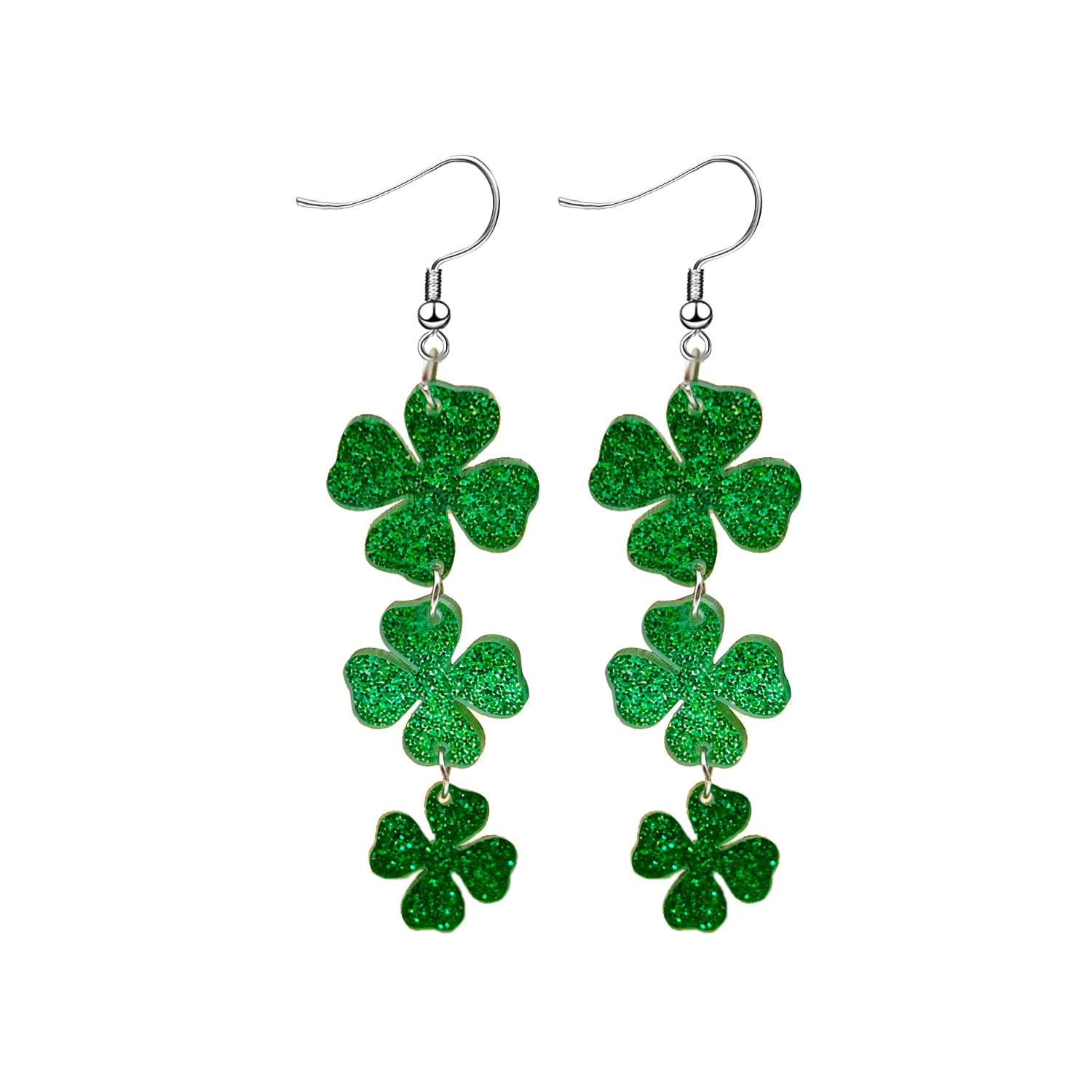 St. Patrick's Day Earrings for Women,Irish Shamrock Acrylic Dangle Earrings, Green Hat Clover Horseshoe Drop Earrings for Irish Festival (C)